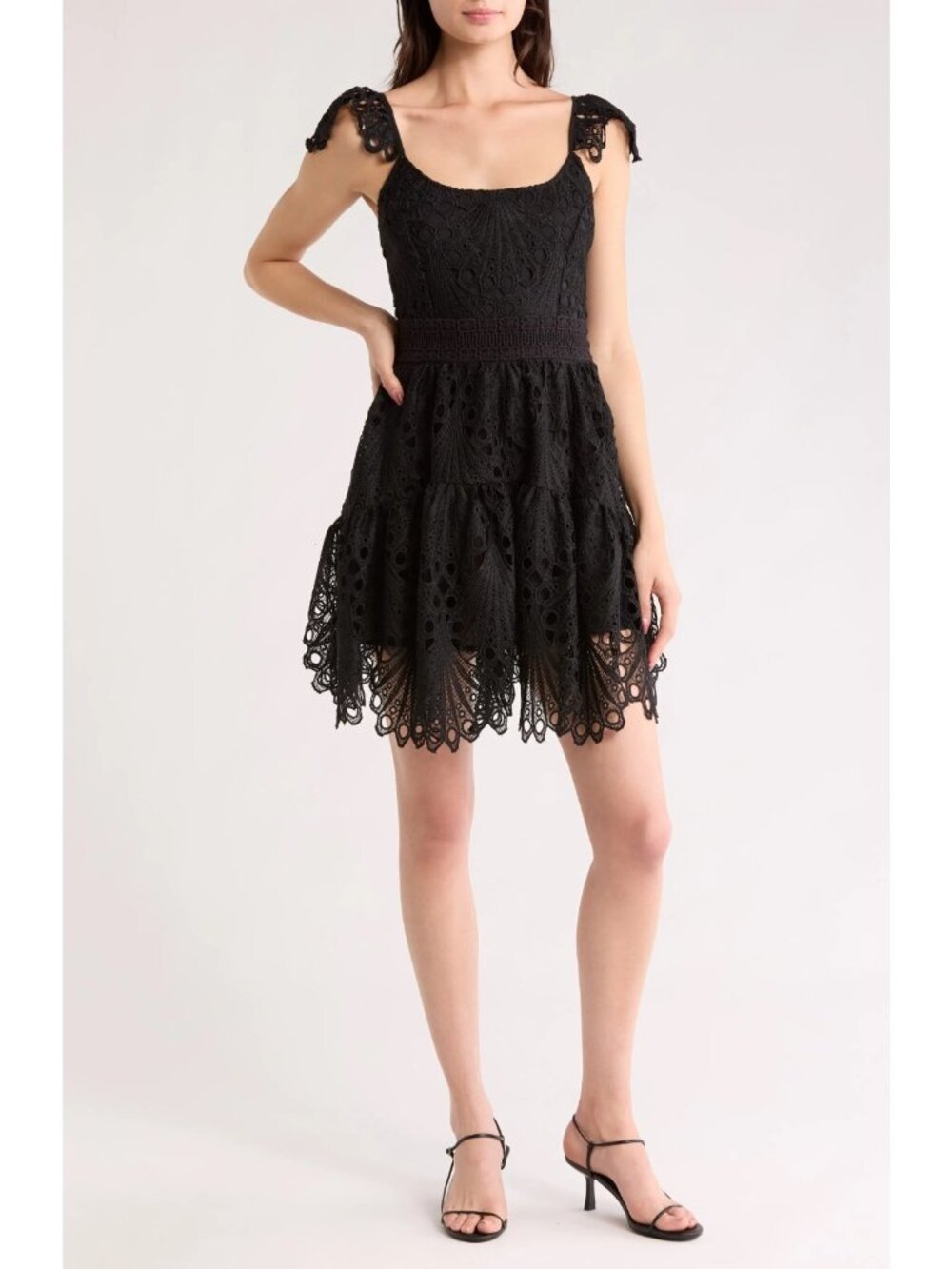 Ramy Brook Charlotte Women's Sleeveless Eyelet Lace Mini Dress Black Size XS